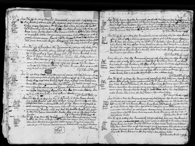 Folio manuscrit du registre : Mariage, 1693, Sainte-Catherine Bethléem (film DGS 8189366, image 180).