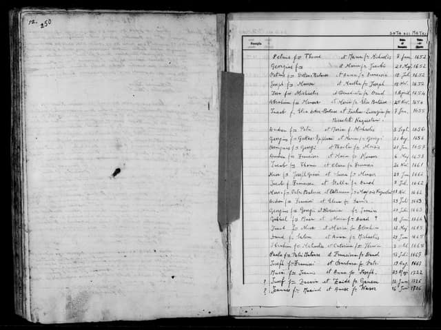 Folio manuscrit du registre : Mariage, 1652, Sainte-Catherine Bethléem (film DGS 8189366, image 334).
