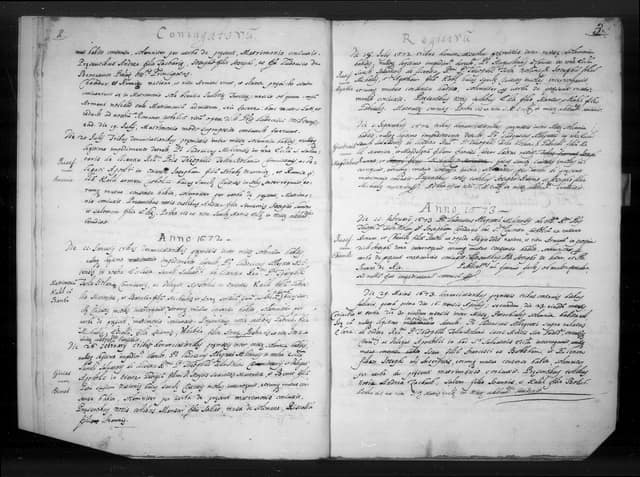 Folio manuscrit du registre : Mariage, 1673, Saint-Sauveur (film DGS 8189399, image 7).
