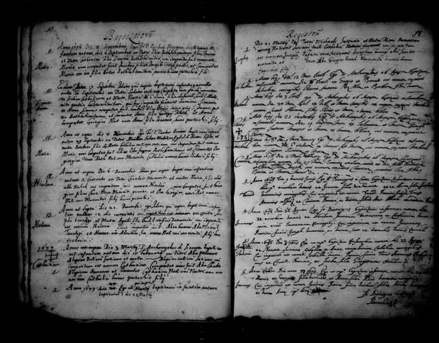 Folio manuscrit du registre : Baptême, 1678, Saint-Sauveur (film DGS 8927189, image 80).