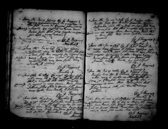 Folio manuscrit du registre : Baptême, 1685, Saint-Sauveur (film DGS 8927189, image 89).
