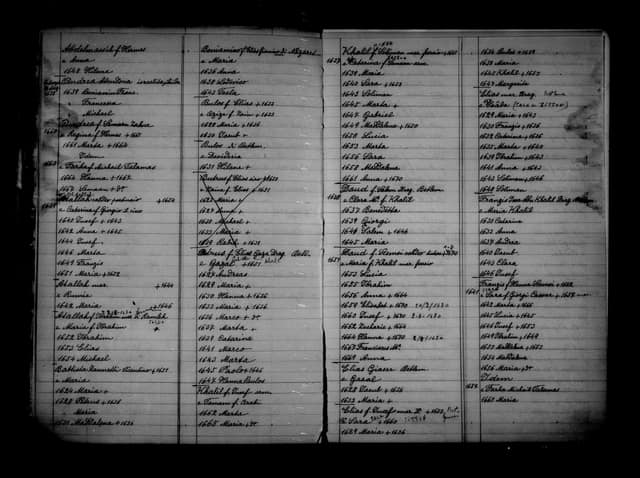Folio manuscrit du registre : Status animarum (état des âmes), 1630, Saint-Sauveur (film DGS 8927189, image 182).
