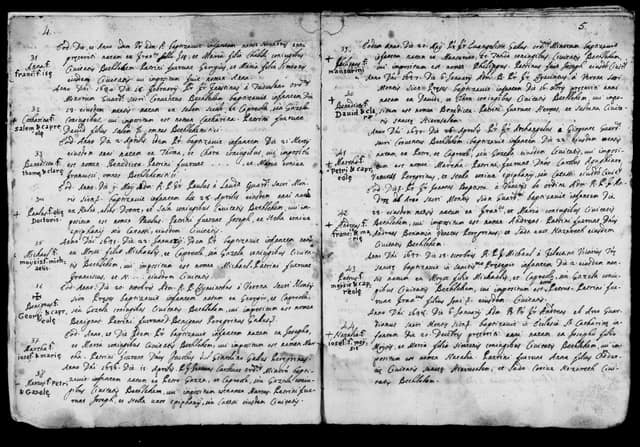 Folio manuscrit du registre : Baptême, 1634, Sainte-Catherine Bethléem (film DGS 8927273, image 6).
