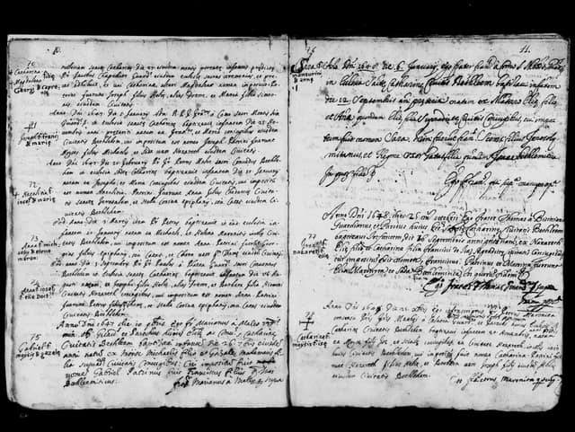 Folio manuscrit du registre : Baptême, 1647, Sainte-Catherine Bethléem (film DGS 8927273, image 9).
