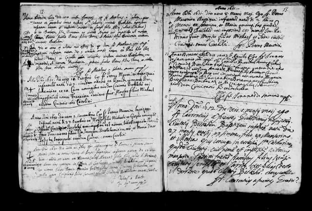 Folio manuscrit du registre : Baptême, 1650, Sainte-Catherine Bethléem (film DGS 8927273, image 10).