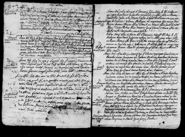 Folio manuscrit du registre : Baptême, 1654, Sainte-Catherine Bethléem (film DGS 8927273, image 11).
