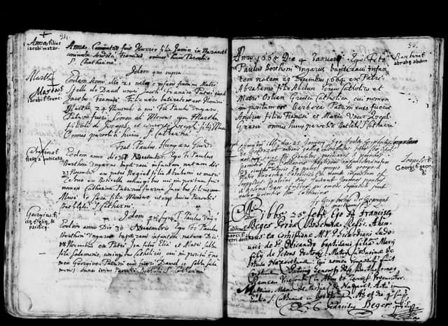 Folio manuscrit du registre : Baptême, 1665, Sainte-Catherine Bethléem (film DGS 8927273, image 21).
