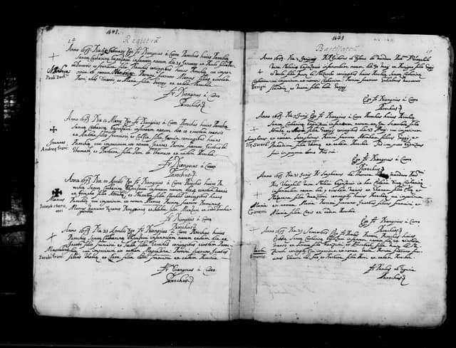 Folio manuscrit du registre : Baptême, 1673, Sainte-Catherine Bethléem (film DGS 8927273, image 39).
