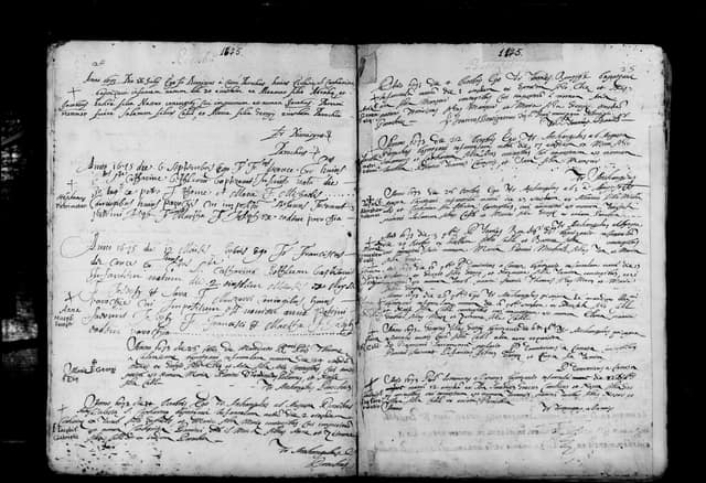 Folio manuscrit du registre : Baptême, 1675, Sainte-Catherine Bethléem (film DGS 8927273, image 42).