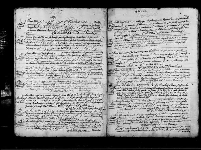 Folio manuscrit du registre : Baptême, 1677, Sainte-Catherine Bethléem (film DGS 8927273, image 44).