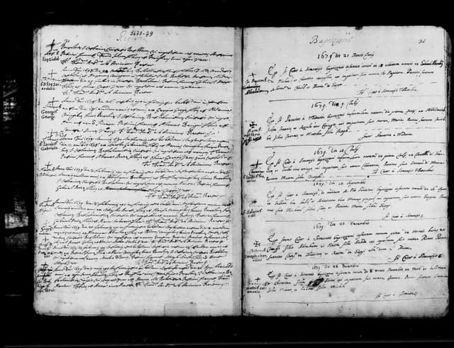 Folio manuscrit du registre : Baptême, 1679, Sainte-Catherine Bethléem (film DGS 8927273, image 45).