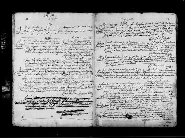 Folio manuscrit du registre : Baptême, 1680, Sainte-Catherine Bethléem (film DGS 8927273, image 46).