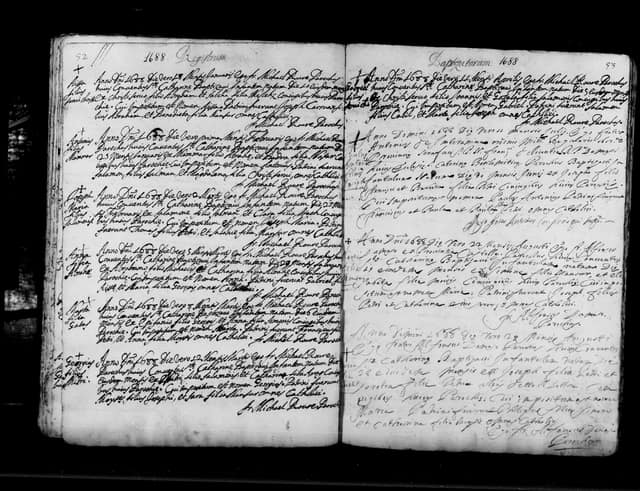 Folio manuscrit du registre : Baptême, 1688, Sainte-Catherine Bethléem (film DGS 8927273, image 56).